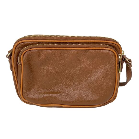 Stella Biana Italy Triple Entry Brown Leather Zip Crossbody Shoulder Bag Purse - Picture 2 of 9